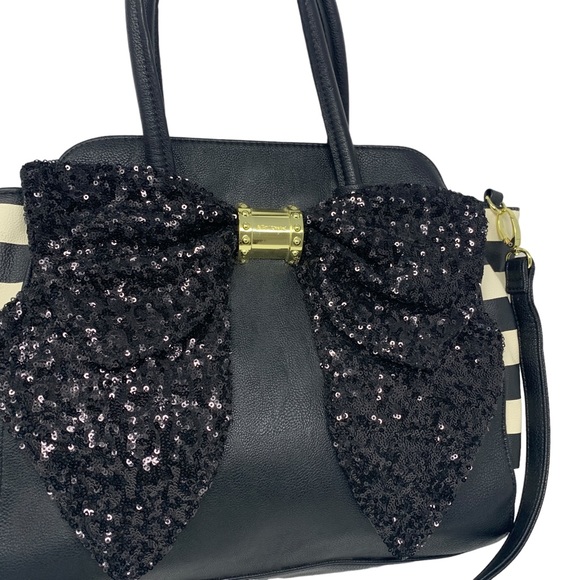 Betsy Johnson Purse Black Sequin Bow |Detachable Crossbody Strap / Handbag| - Picture 6 of 11